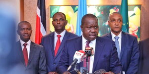 Left to right: CSs Joe Mucheru, Ukur Yattani, Fred Matiang'i and PS Macharia Kamau.