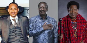 Left to right: Embakasi East MP Babu Owino, former Prime Minister Raila Odinga and Narok Senator Ledama Ole Kina.