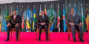 Left to right: Kenyan President Uhuru Kenyatta, his Rwandan Paul Kagame and DRC's Felix Tshisekedi.