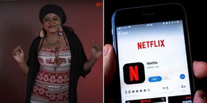 Kenyan filmmaker Voline Ogutu (left) and Netflix app on a phone