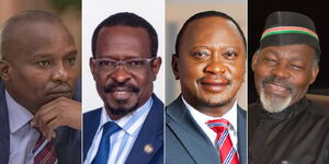 Left to right: Thraka Nithi Senator Kithure Kindiki, His brother Isaiah Kindiki, President Uhuru Kenyatta and his cousin Kung'u Muigai