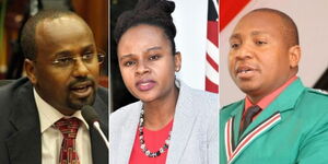 Left to right: former IEBC Commissioner Boya Molu, outgoing Health CAS Mercy Mwangangi and former nominated MP David ole Sankok.