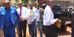 A photo collage of Lesedi Developers CEO Geoffrey Kiragu being arrested after walking out of Thika Law Courts on October 24, 2023. 