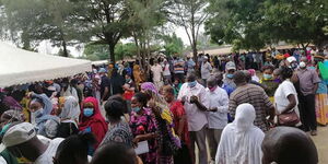 Residents queue to submit bursary application forms at the NG-CDF Likoni offices on January 13, 2021.