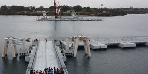 Likoni Floating Bridge open in preparation  for an incoming ship