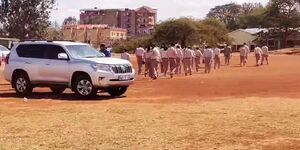 Dignitaries walking out of a meeting hosted by Maragua MP Mary Wamaua.