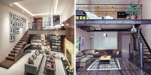 Photo collage of loft apartment concept for house interior
