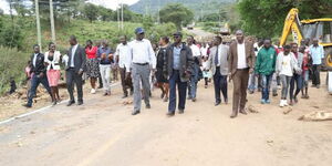 Turkana Governor Josphat Nanok (left) with West Pokot Governor John Lonyangapuo (right) in West Pokot County in November 2019