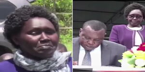 A collage image of Lornah Kipng’ok (left) and together with her husband during his swearing-in ceremony (right).