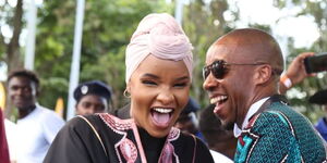 Lulu Hassan (Left) and her husband Rashid Abdalla share a light moment. December 14, 2019.