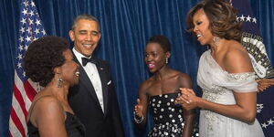 From left: Lupita Nyongo's aunt Esther, 44th US President Barrack Obama, actress Lupita Nyong'o and former First Lady Mitchell Obama at the 100th Annual White House Correspondents' Association Dinner in May 2014.