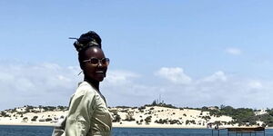 Lupita Nyong'o posing for a photo in Lamu on March 16, 2021