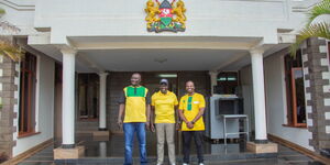 Deputy President William Ruto with comedian MC Jessy and South Imenti parliamentary hopeful Mwiti Kathaara on April 13, 2022.