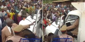 An image of the late President Daniel Moi getting into a Lorry in Meru in 1997.