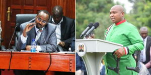 A collage image of IEBC commissioner Boya Molu (left) and former nominated MP David Sankok at a past event in Karen (right).