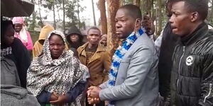 MP Caleb Amisi with residents of Saboti Constituency on July 14, 2021.