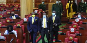 MPs Ichung'wah Anthony Kimani and Ndindi Nyoro accompanying John Nguguna for his Swearing-In on August 4 2021