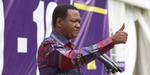 Machakos Governor Alfred Mutua addressing the media from Machakos Stadium on April 20, 2020.