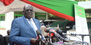 CS Education Prof George Magoha while releasing 2019 KCPE results at Mitihani House in Nairobi on Monday November 18, 2019