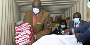 Education Cabinet Secretary George Magoha during the distribution of KCPE exams 