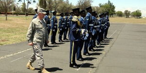 Maj. Gen. Ronald R. Ladnier conducts a ceremonial inspection of Kenyan air forces troops at Laikipia Air Base, Kenya, August 25, 2009.