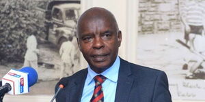 Former Makueni County Governor Kivutha Kibwana addresses the media