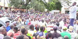 Senator Cleophas Malala addressing residents at Khwisero Market, Kakamega County on Tuesday, May 25, 2022.