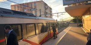 A Diesel Multiple Unit (DMU) train pictures in Mallorca, Spain