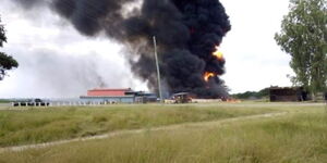 The Manda Bay airfield pictured during an attack on January 5, 2020