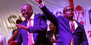 Nairobi Governor Mike Sonko (right) and his former deputy Polycarp Igathe during the launch of their manifesto on July 23, 2017.