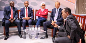 From left: Manjang, Oigara, Thakrar, Peter Kenneth with JK Live host Jeff Koinange