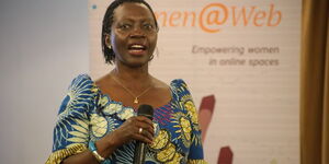 Former Gichugu MP Martha Karua addresses the Women at Web summit in Nairobi on February 25, 2020.
