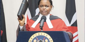 Martha Koome during her swearing in on Friday, May 21, at State House.