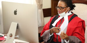 Lady Justice Martha Koome while she delivered judgments and rulings of the Court of Appeal via Skype on April 24, 2020.