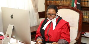 Lady Justice Martha Koome while she delivered judgments and rulings of the Court of Appeal via Skype on April 24, 2020.