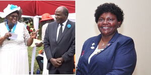 A collage of Mary Chebukati and Wafula Chebukati during her mother's funeral on July 17, 2022 (left) and Mary at a past Golf event (right).