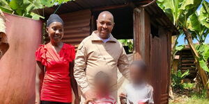 Mary Wanjiku (left) and Kameme TV presenter Muthee Kiengei (right) and Mary's children on Friday, January 27, 2023