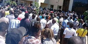 Maseno University lecturers protest at the institution on Monday, August 23, 2021.