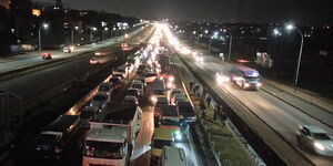 Massive traffic snarl up along Thika Road on Wednesday, January 19, 2022.