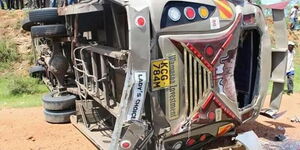 A matatu overturned in Mlolongo along Mombasa Road in January, 2019.