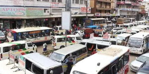 A file image of matatus parked along Accra road in Nairobi County. 