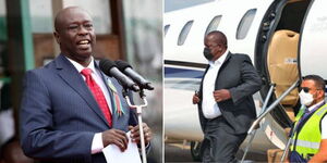A collage photo of Deputy President Rigathi Gachagua speaking at an event (left) and former Interior Cabinet Secretary Fred Matiang'i (right).