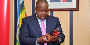 Cabinet Secretary Dr Fred Matiang'i after receiving an award from KRA on Wednesday, July 14, 2021