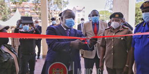 Interior CS Fred Matiang'i opening the Kasarani Sub-county office on Friday, December 11, 2020