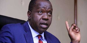 Interior CS Fred Matiang'i addresses the press from his offices on November 12, 2018.