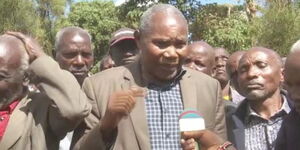National Chairman of the Mau Mau Original Trust Ngacha Kariuki speaking to the press on Thursday, January 2023.