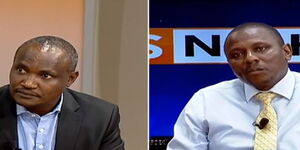 MPs John Mbadi (left) and Kimani Ichung'wah (right) at an interview on Citizen TV on Tuesday, April 5, 2022
