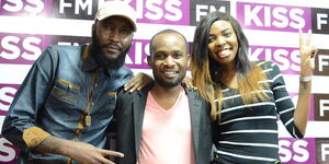 Rapper Collins Majale (Centre) during a past interview with media personalities Shaffie Weru and Adelle Onyango