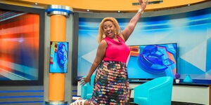 Media personality Kalekye Mumo poses for a photo at K24 studios after hosting Talk Central. 