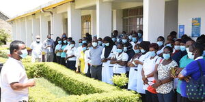 Medical workers outside Isiolo County Referral Hospital's ICU on October 21, 2020.